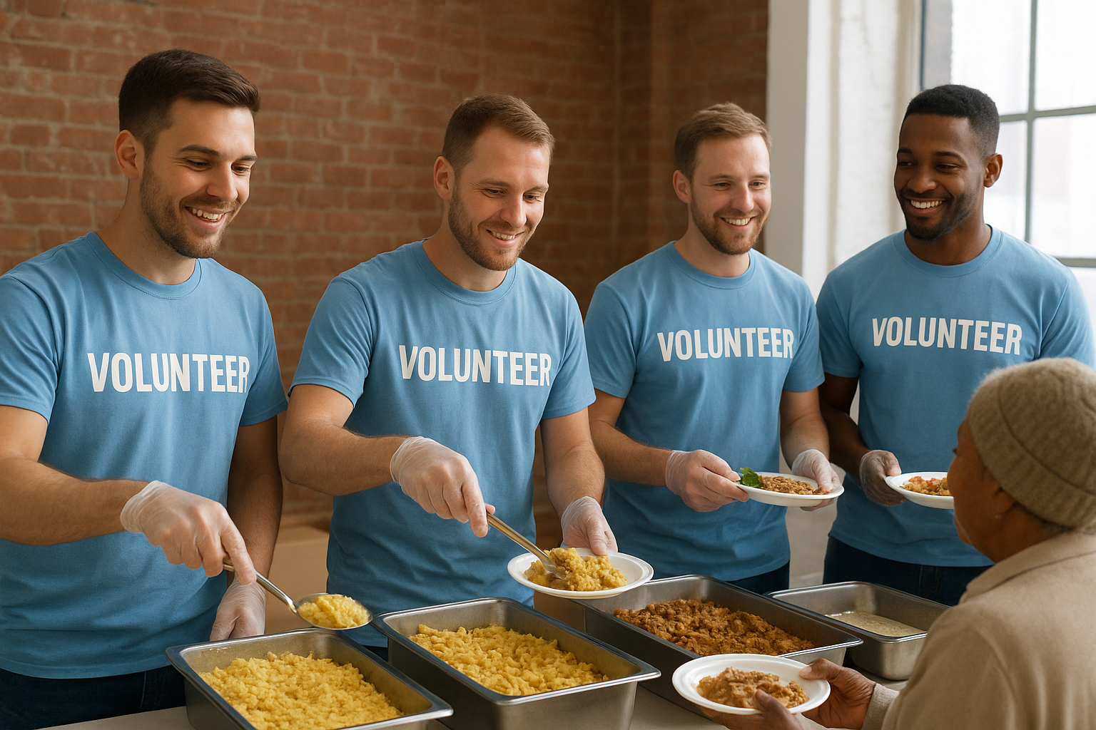 Homens servindo na comunidade